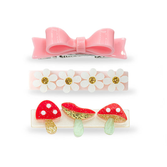 Lilies & Roses NY - SPR24-Mushroom Red and Bow Hair Clips