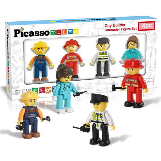 PicassoTiles - 4 Piece City Builder Character Figure Set PTA18