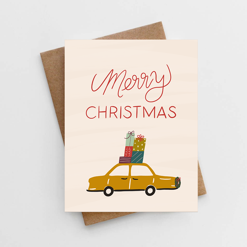 Merry Christmas car with presents card