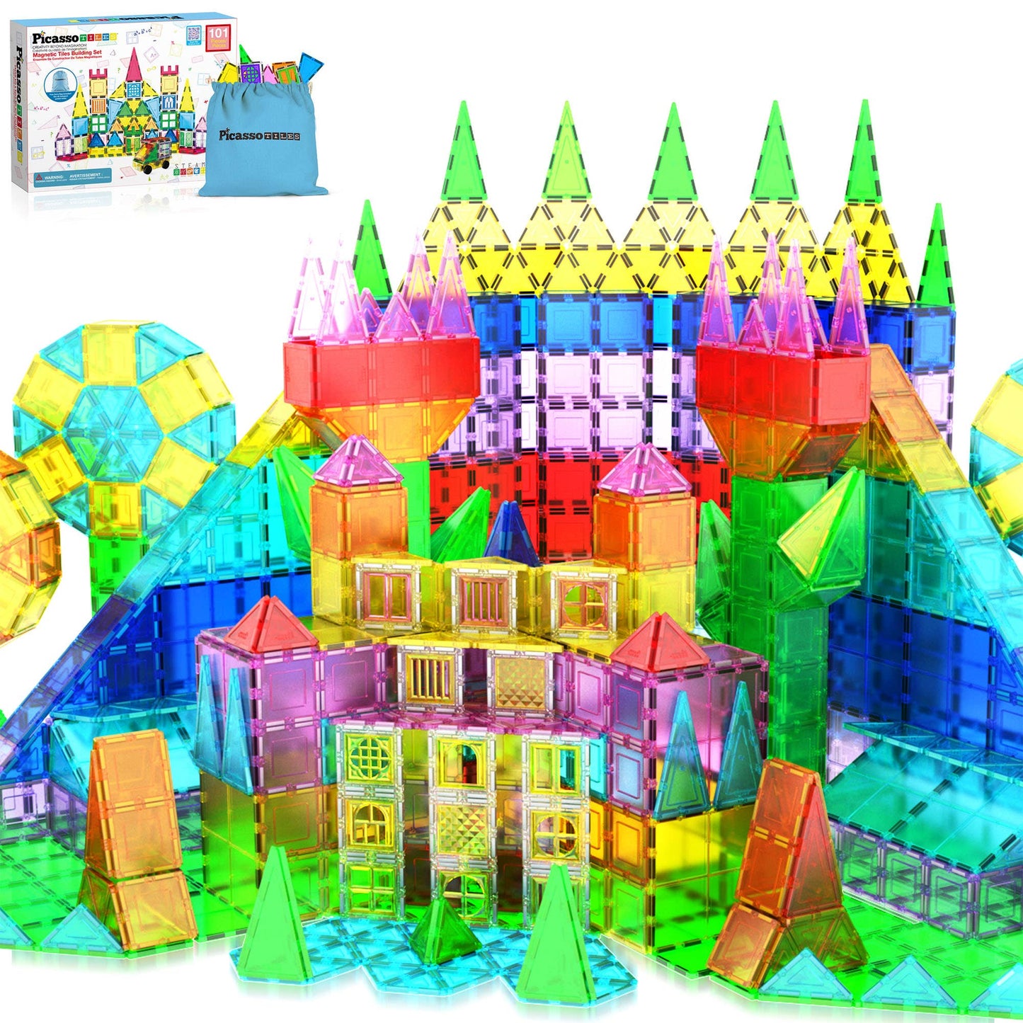 PicassoTiles - 101 Piece Magnet Tile Building Blocks Construction Toys Set