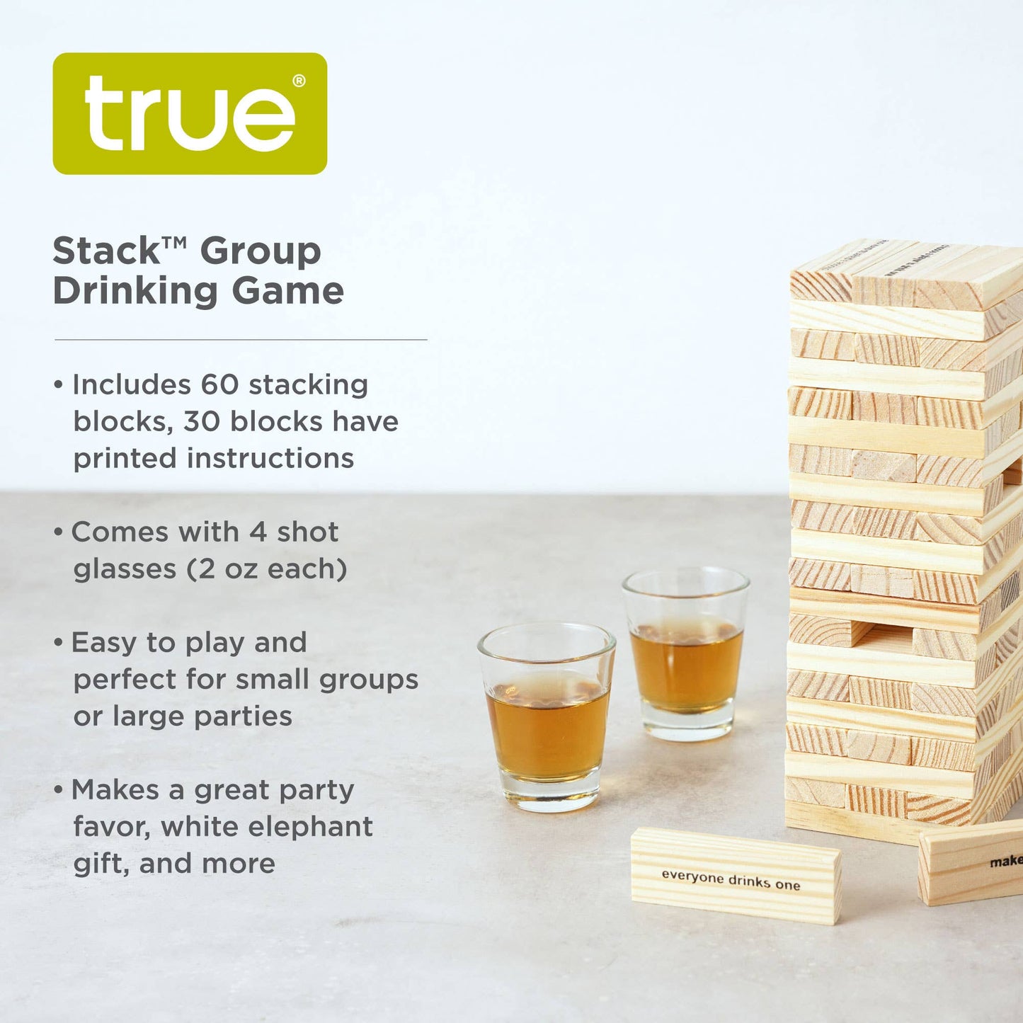 TRUE - Stack™ Block Stacking Party Drinking Game w/ Shot Glasses