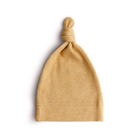 Mushie Ribbed Baby Beanie (Mustard Melange)