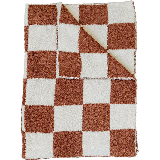 Rust Checkered Plush Blanket