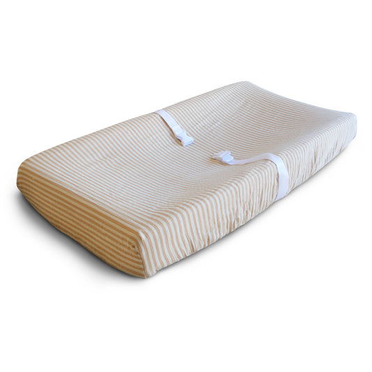 Mushie Extra Soft Muslin Changing Pad Cover (Natural Stripe)