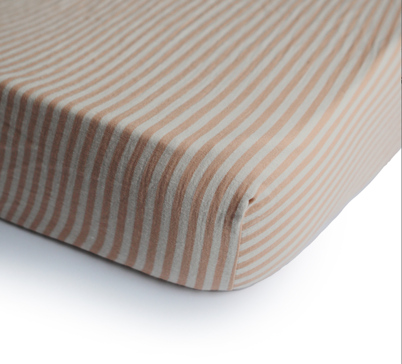 Mushie Extra Soft Muslin Crib Sheet - Natural Stripe