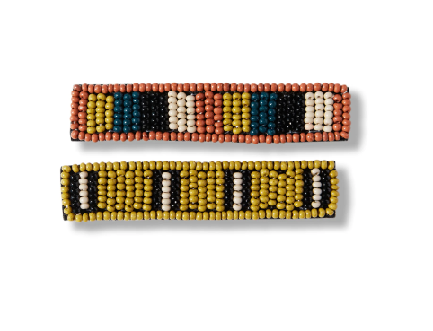 Ink + Alloy Anna Striped Beaded Hair Clip Set - Rust