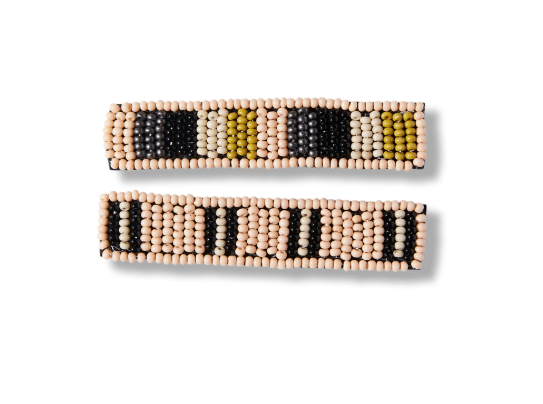 Ink + Alloy Anna Striped Beaded Hair Clip Set - Gold