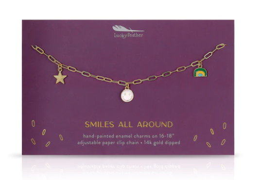 Lucky Feather Enamel Smiles All Around Treasure Necklace Charms