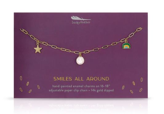 Lucky Feather Enamel Smiles All Around Treasure Necklace Charms