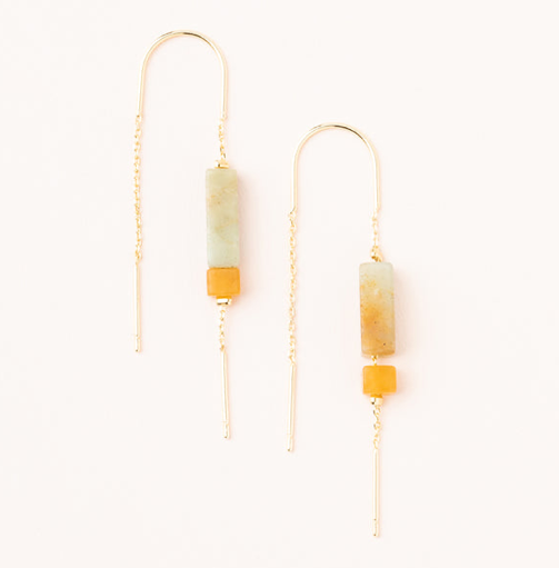 Scout Curated Wears - Rectangle Stone Thread Earring - Amazonite/Amber/Gold