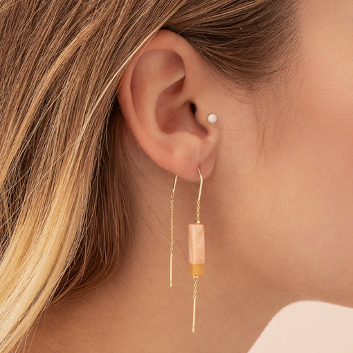 Scout Curated Wears - Rectangle Stone Thread Earring - Amazonite/Amber/Gold