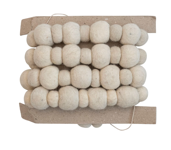 72" Handmade Wool Felt Ball Garland - Cream Color