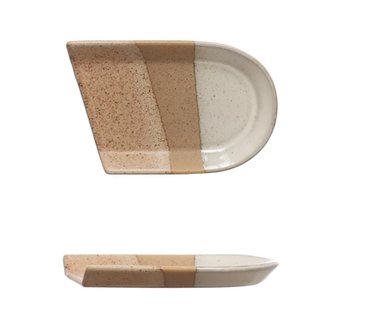 Stoneware Spoon Rest - Tan & White