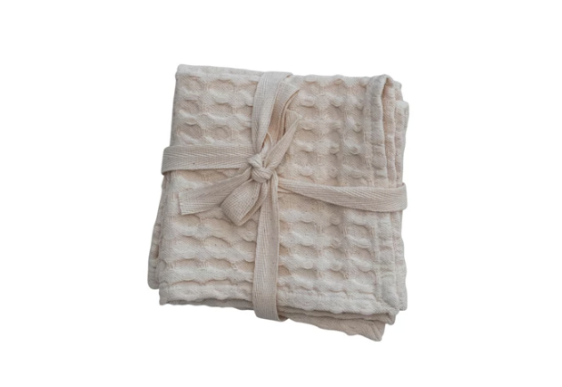 Stonewashed Cotton Waffle Weave Dish Cloth - Set of 3 - Natural