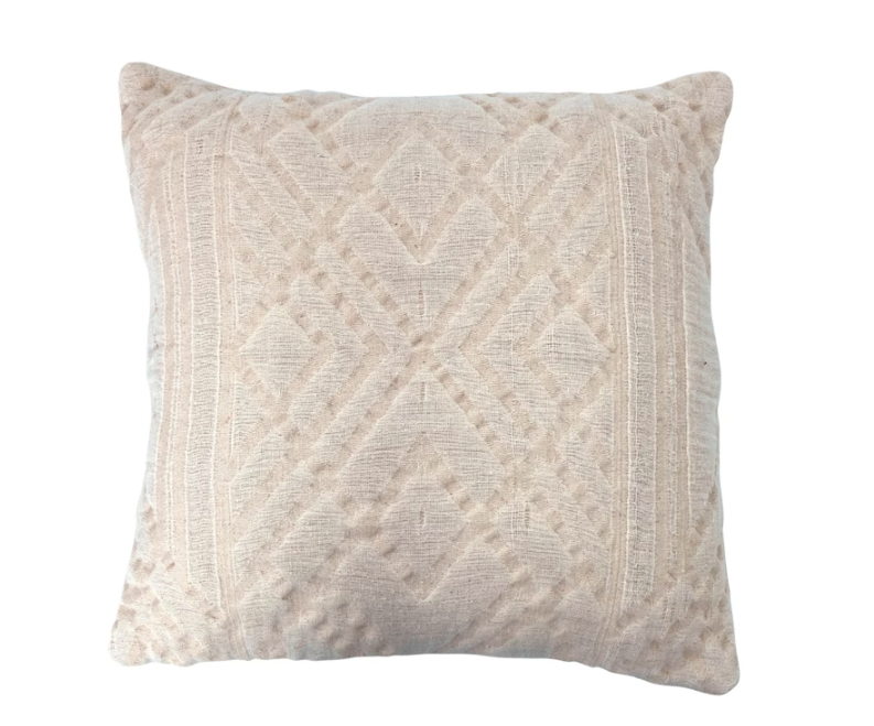 18" Woven Cotton Jacquard Pillow - Cream