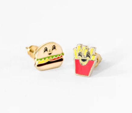 Yellow Owl Earrings - Burgers & Fries