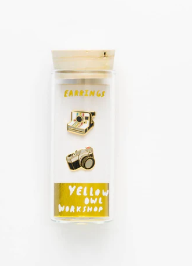 Yellow Owl Earrings - Cameras