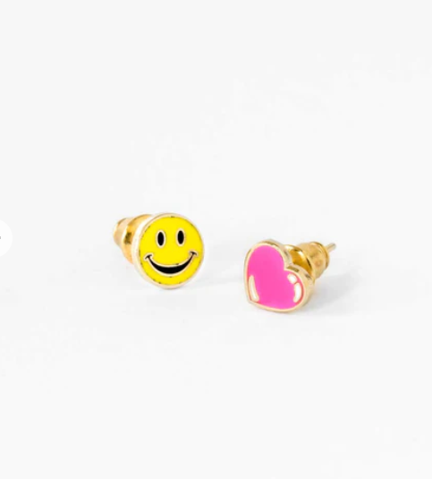 Yellow Owl Earrings - Happy Face & Heart