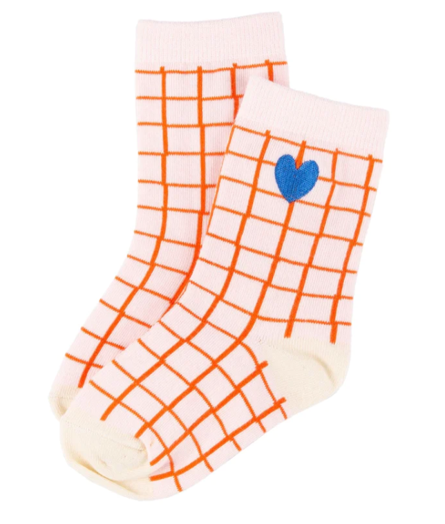 Miki Miette - Ankle Socks Red Grid w/ Heart