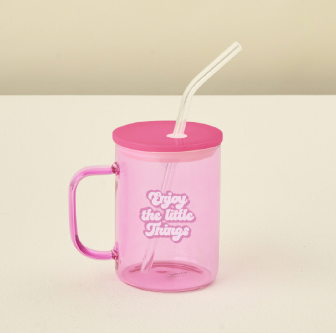 The Darling Effect - Pink Glass Mug with Handle - Enjoy the Little Things