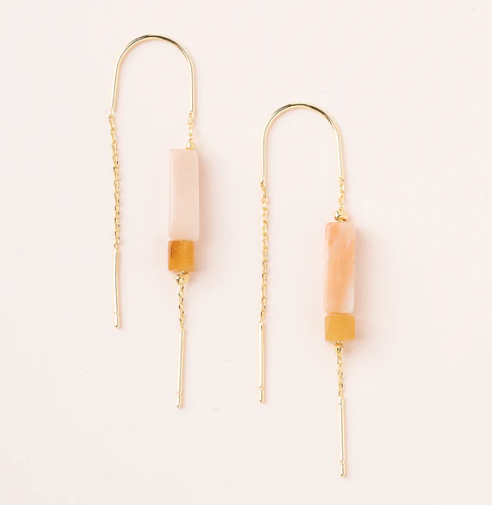 Scout Curated Wears - Rectangle Stone Thread Earring - Rose Quartz/Amber/Gold