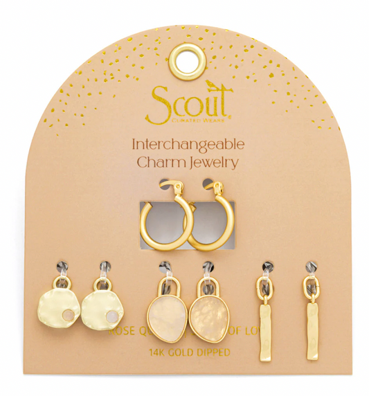 Scout Interchangeable Charm Earring - Rose Quartz/Love/Gold