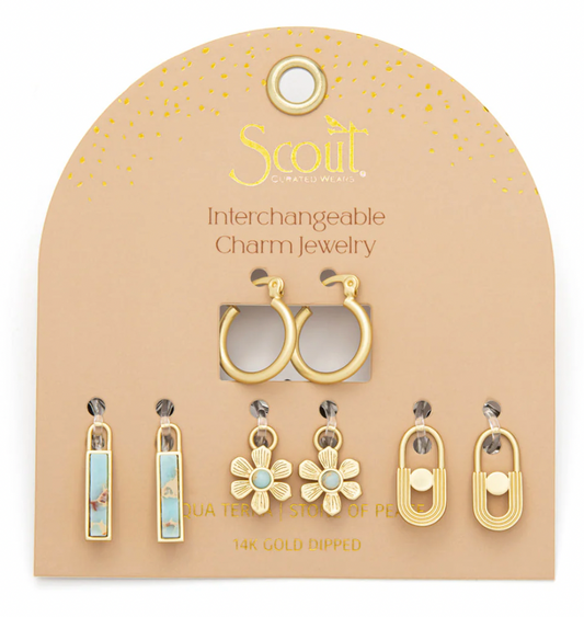 Interchangeable Charm Earring - Aqua Terra/Peace/Gold