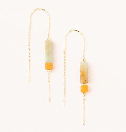 Rectangle Stone Earring - Amazonite/Amber/Gold