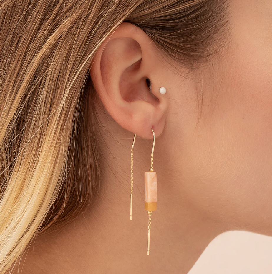 Scout Rectangle Stone Earring - Amazonite/Amber/Gold