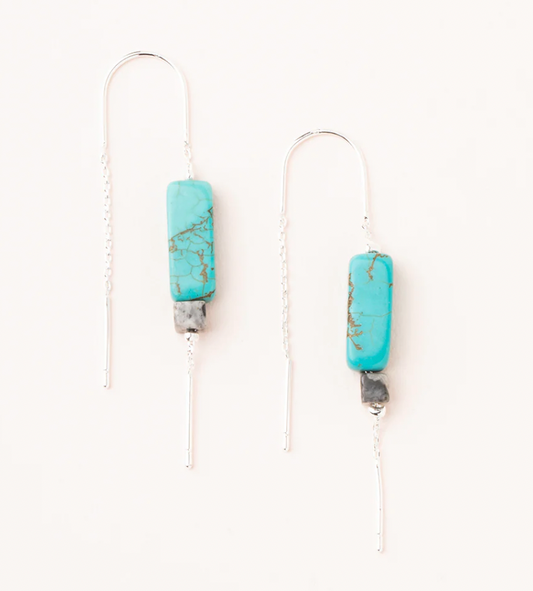 Rectangle Stone Earring - Turquoise/Black/Silver