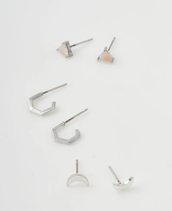 Scout Ella Stud Trio - Rose Quartz/Silver