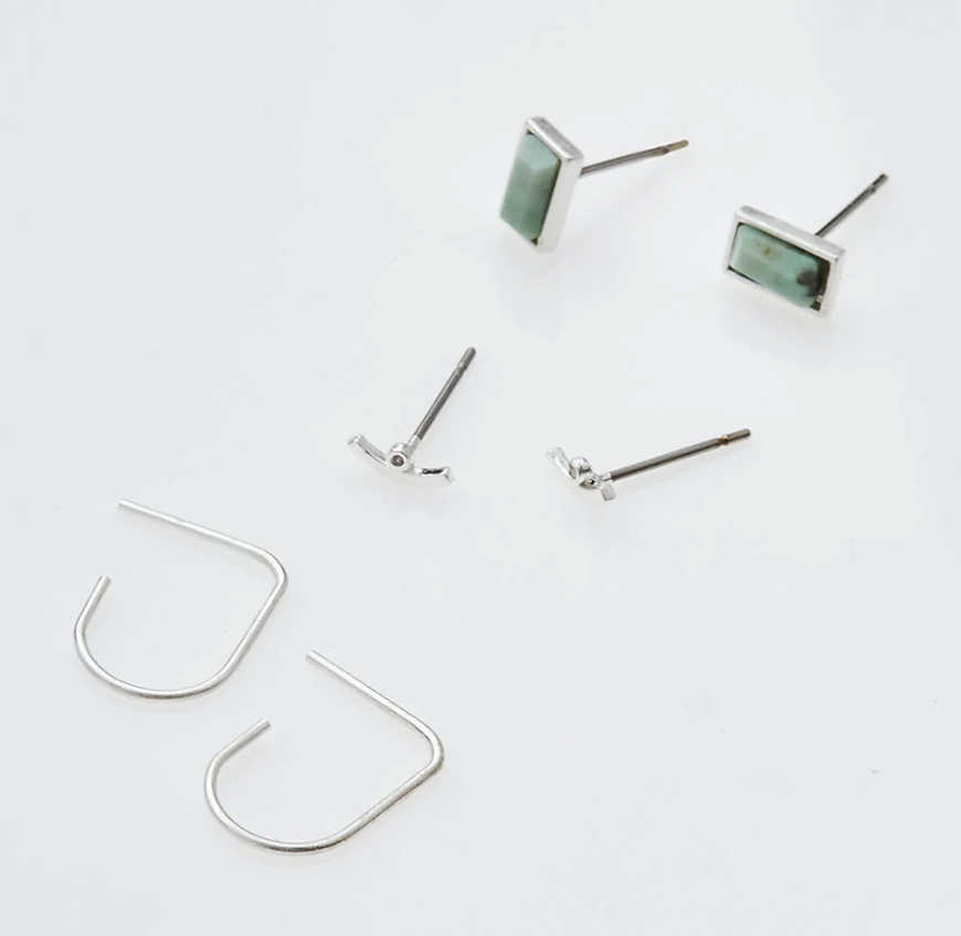 Scout Courtney Stud Trio- African Turquoise/Silver