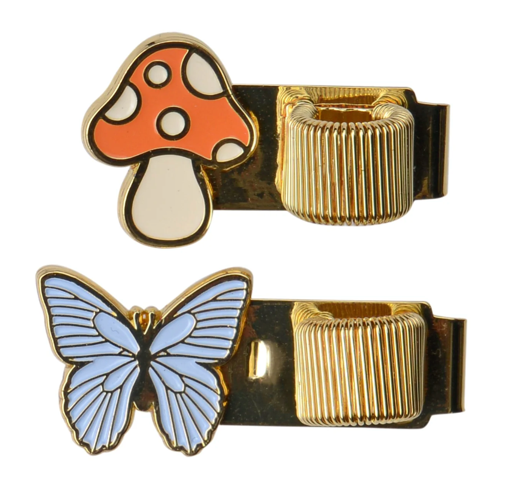 DESIGNWORKS INK - PEN CLIPS - BUTTERFLY + MUSHROOM, SET OF 2