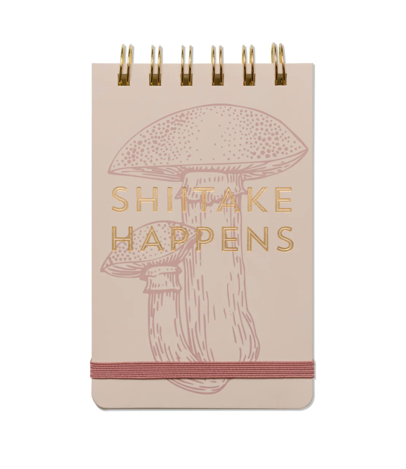 DESIGNWORKS INK - VINTAGE SASS TWIN WIRE NOTEPAD, 3.25" X 5.5" - "SHITAKE HAPPENS" MUSHROOM