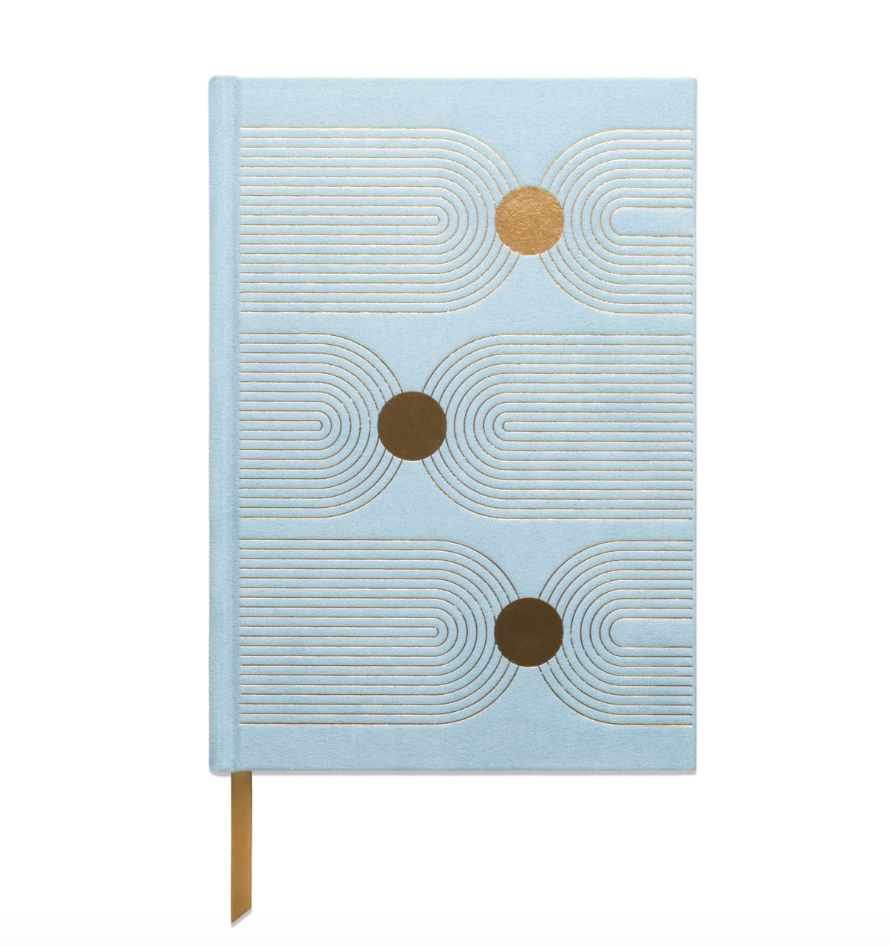 DESIGNWORKS INK - HARD COVER SUEDE CLOTH JOURNAL WITH POCKET - ARCH DOT BLUE