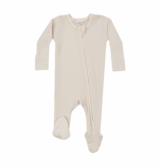 Angel Dear Waffle Oatmeal Zipper Footie Romper