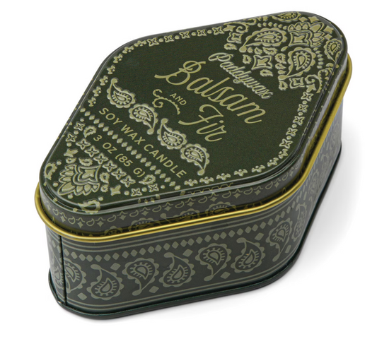 Paddywax Station 3.5 oz Green Printed Bandana Patterned Tin - Balsam & Fir