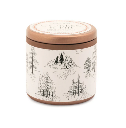 Paddywax Cypress & Fir Holiday Candle Copper Tin w/ White Label 3oz