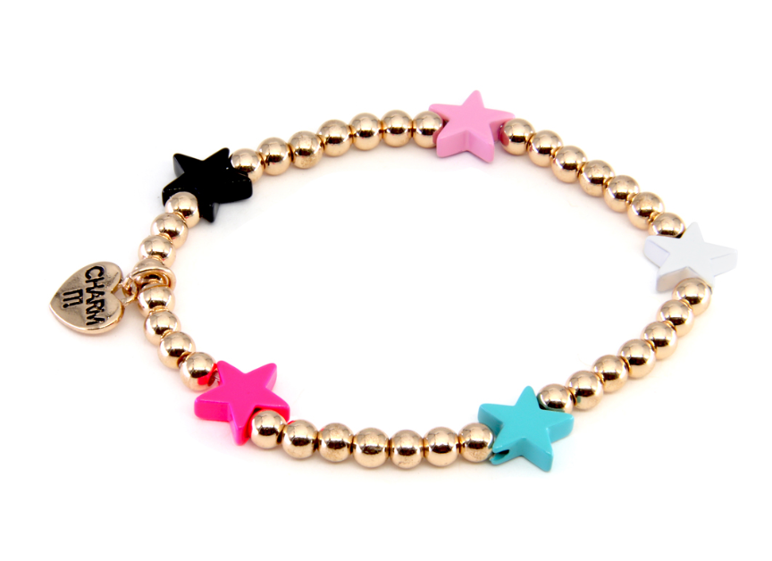 Charm It!  Gold Bead Multi Star Stretch Bracelet