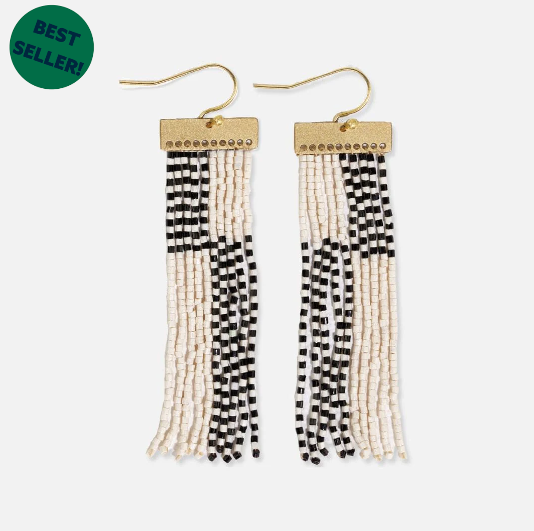 Ink & Alloy Earrings - Lana Fringe Black/White