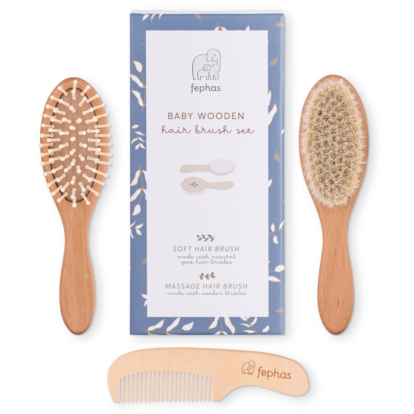 Fephas - Wooden Baby Hair Brush Set