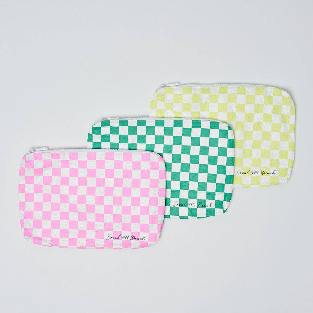 Local Beach - Green Checker Water Resistant Pouch