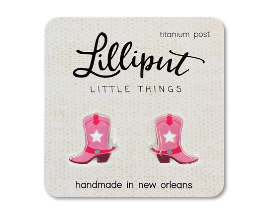 Lilliput Little Things - Pink Cowgirl Boot Earrings