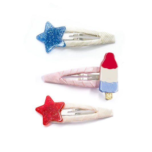 Lilies & Roses NY - Popsicle & Stars Red Blue 4th of July Patriotic Snap Clips - SUM24