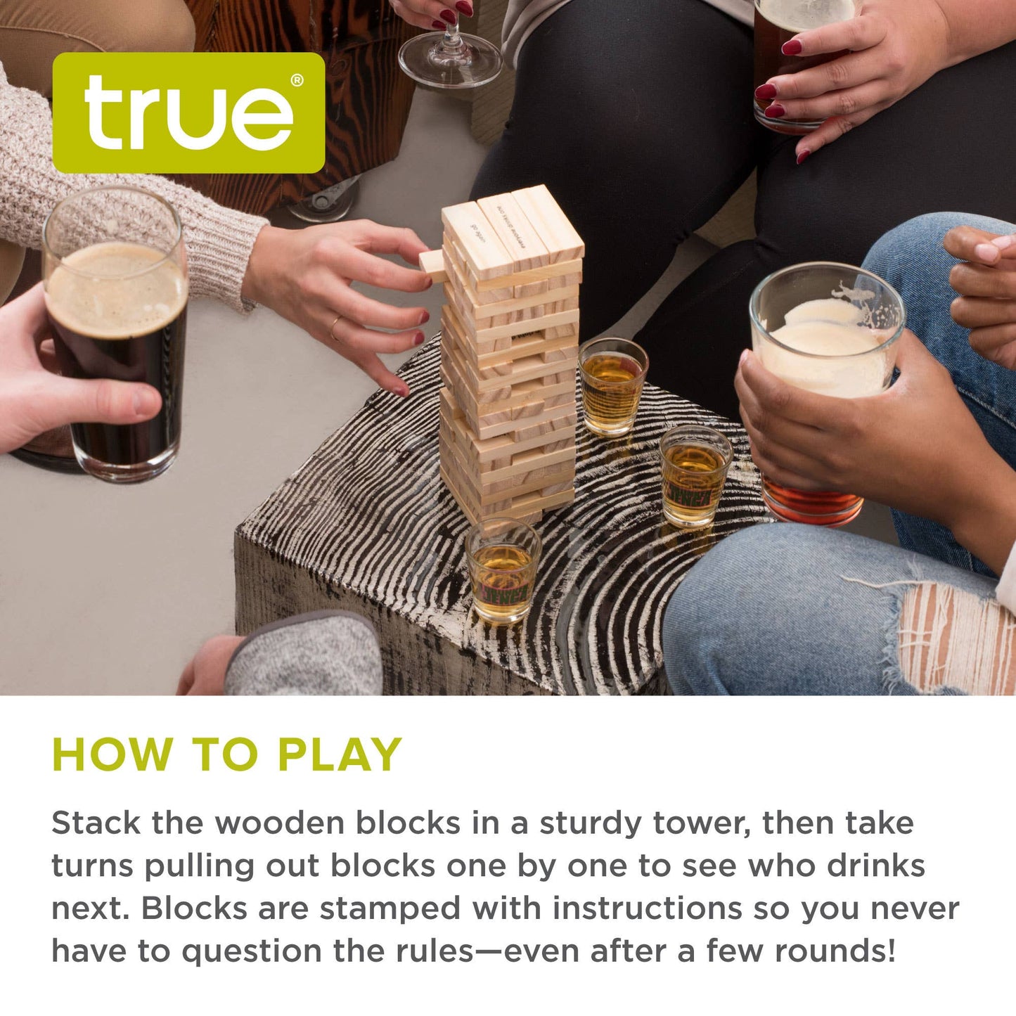 TRUE - Stack™ Block Stacking Party Drinking Game w/ Shot Glasses