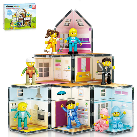 PicassoTiles - Family Homestead Doll House Double Sided Magnet Tile Playset