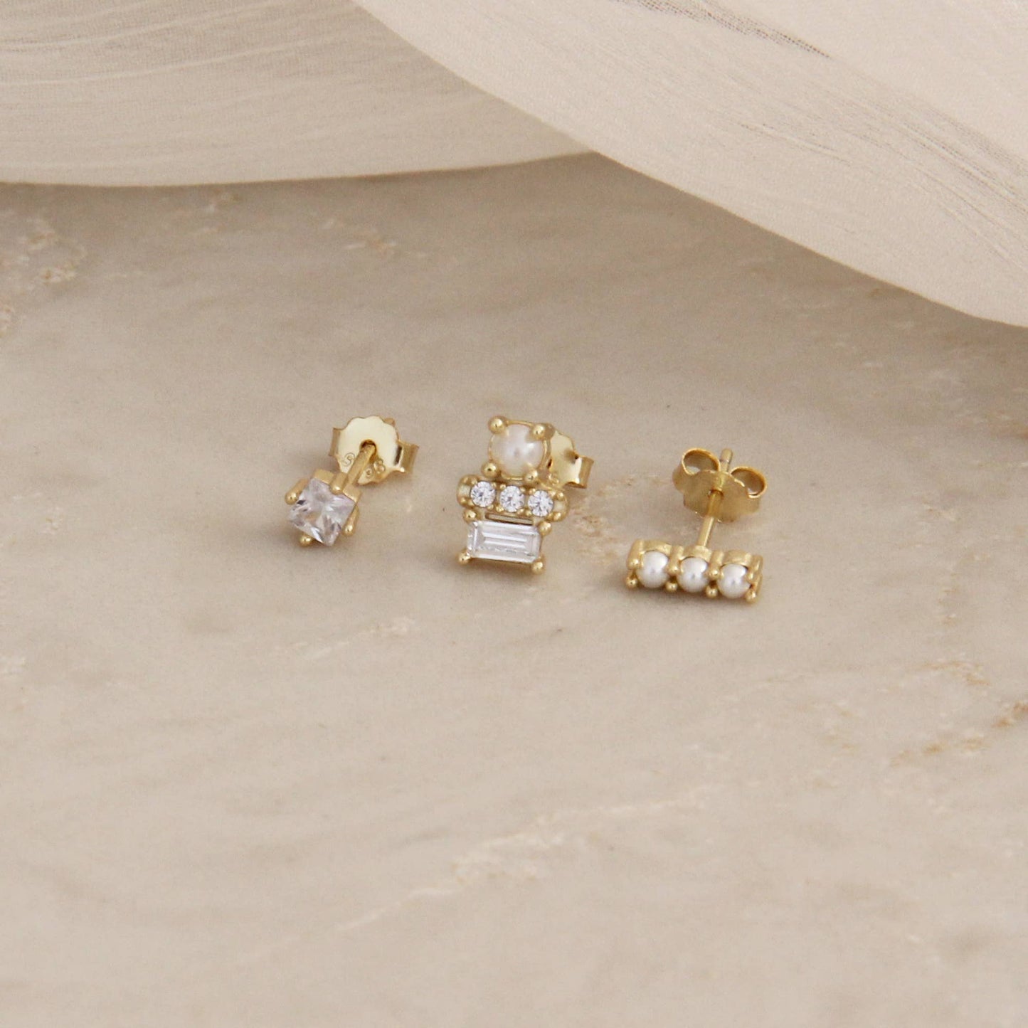 MAIVE - Pearl CZ Diamond Stud Earring Set