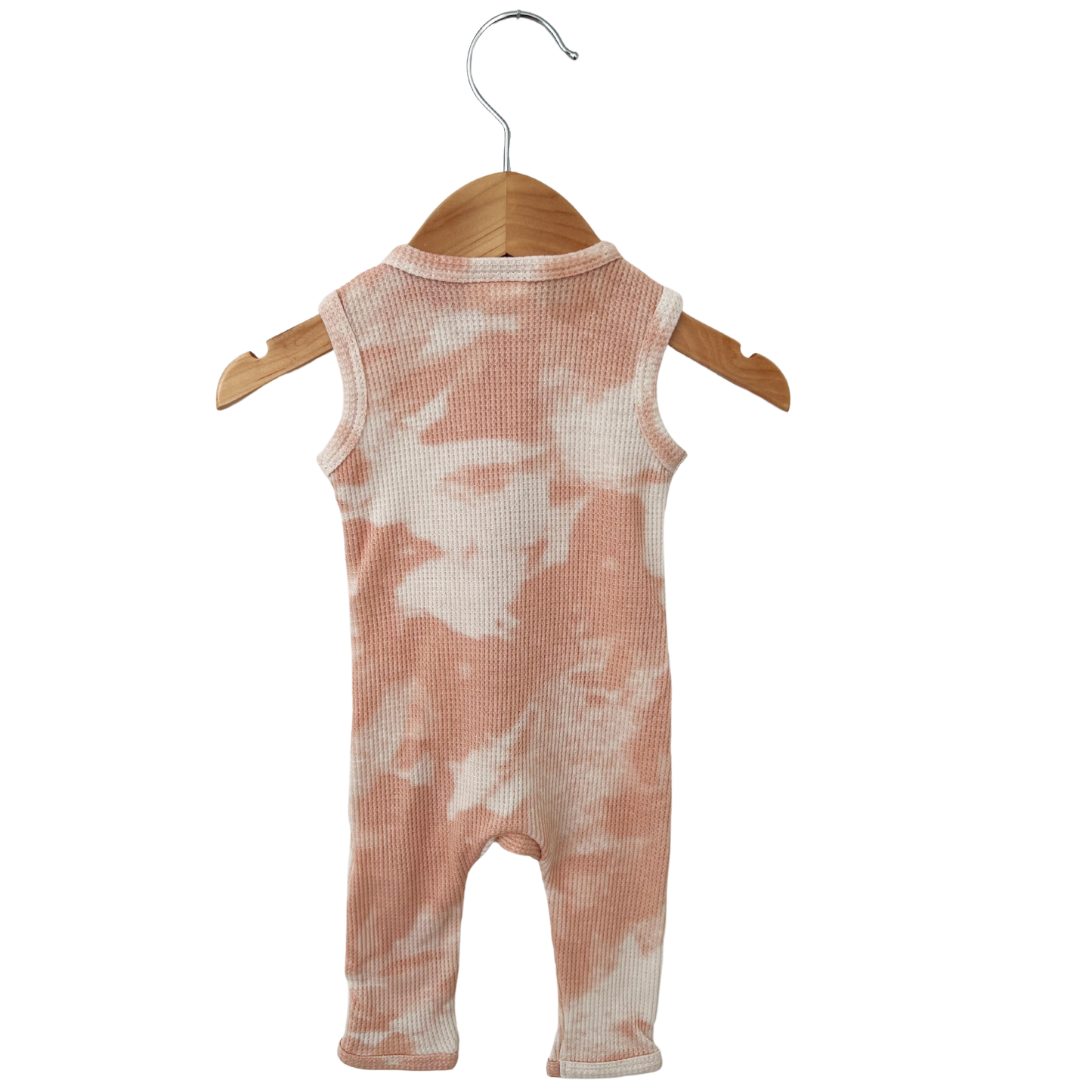 SpearmintLOVE - Organic Waffle Sleeveless Zip Romper, Pink Lemonade Tie Dye