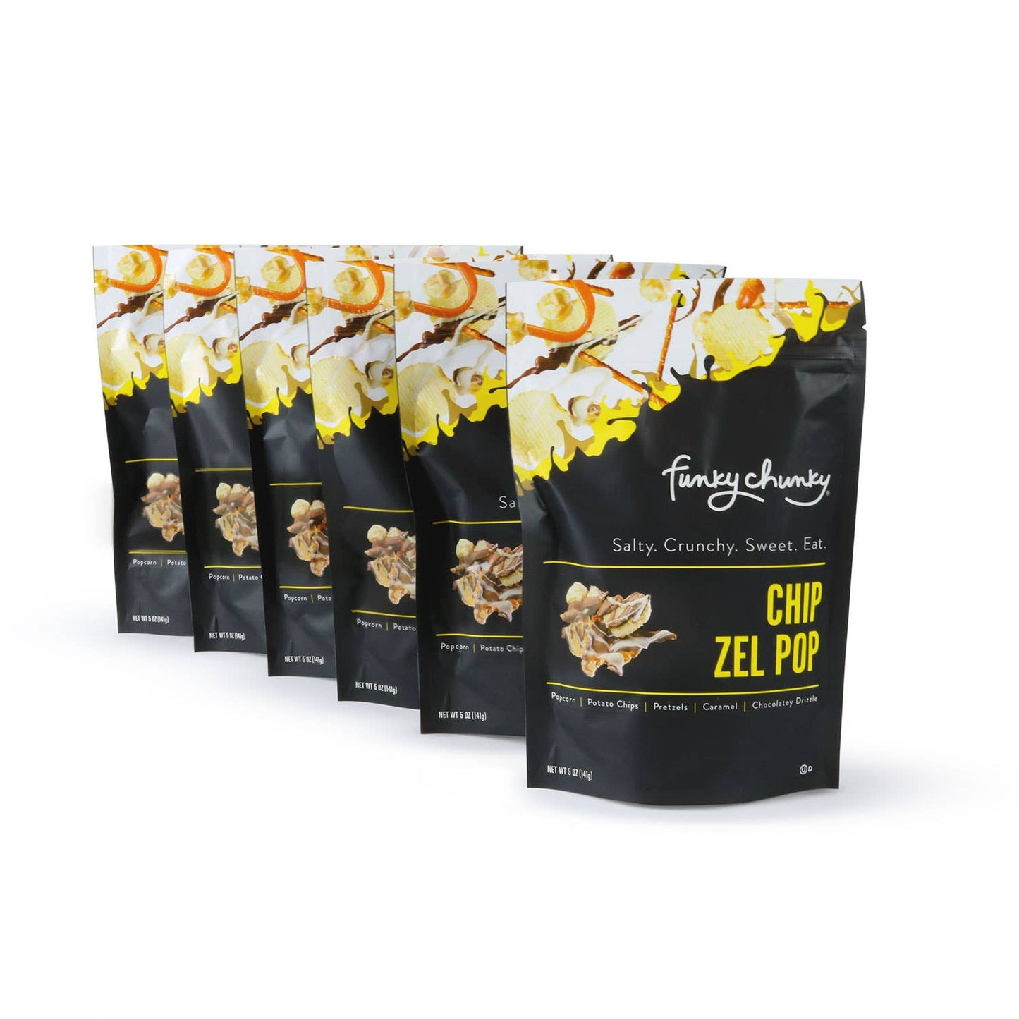 Funky Chunky - Chip Zel Pop 5oz Bags | Chocolate Popcorn | 6 Pack