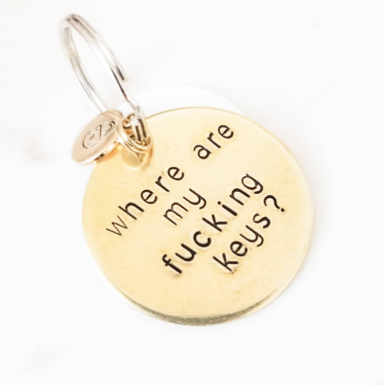 Salt and Sparkle - Where are my fucking keys? Brass Key Chain with padlock tag